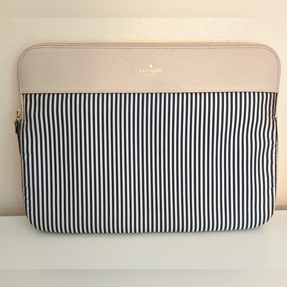 Kate Spade Black and White Striped Laptop Case